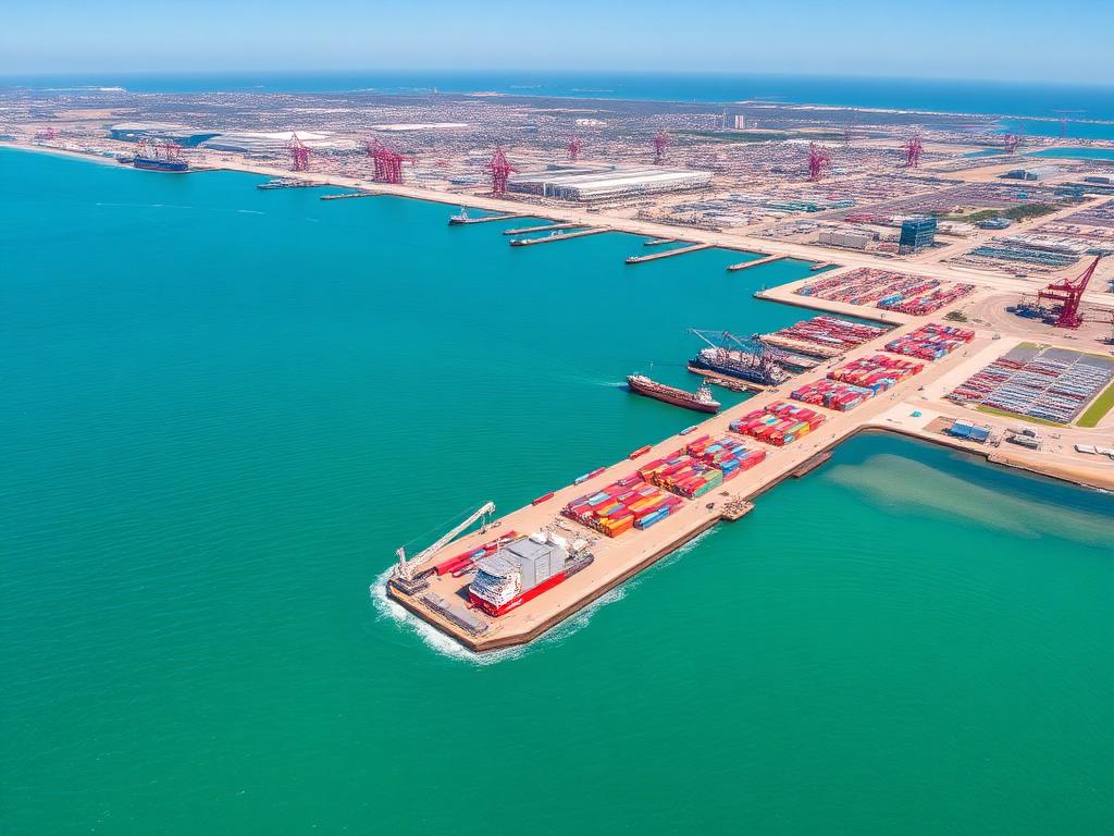 Aerial view of Gqeberha harbour and container yard