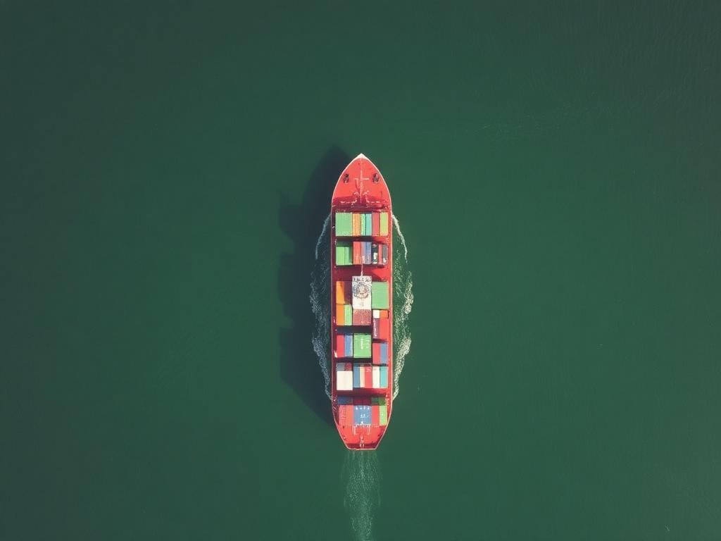 Container ship seen from above in Saldanha Bay
